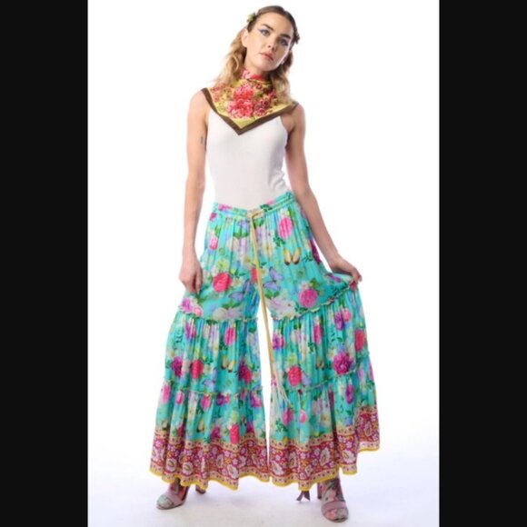 Aratta Serenity Springs Pants Teal Floral size Large NWT - Picture 1 of 6